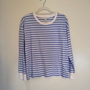 J. Crew Blue and White Striped Tee 100% Cotton Size M
